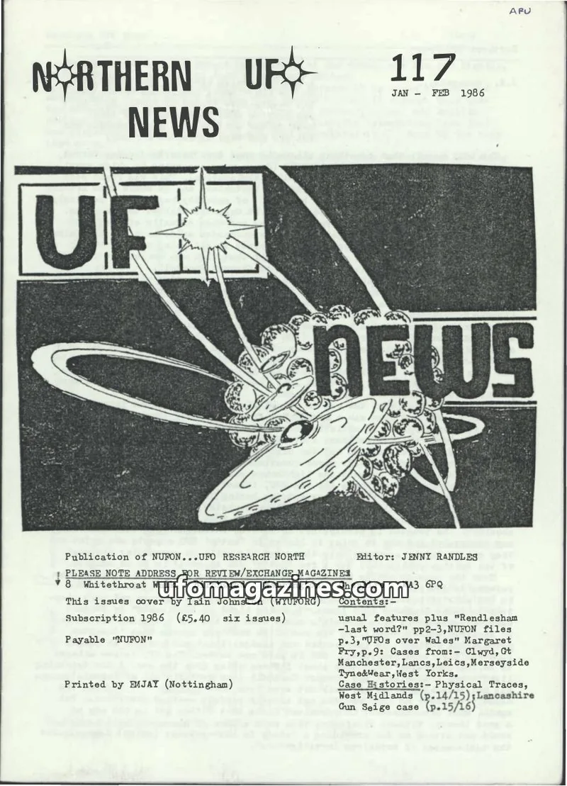 Cover of Northern UFO News (Jenny Randles) issue 117: NORTHERN UFO NEWS
