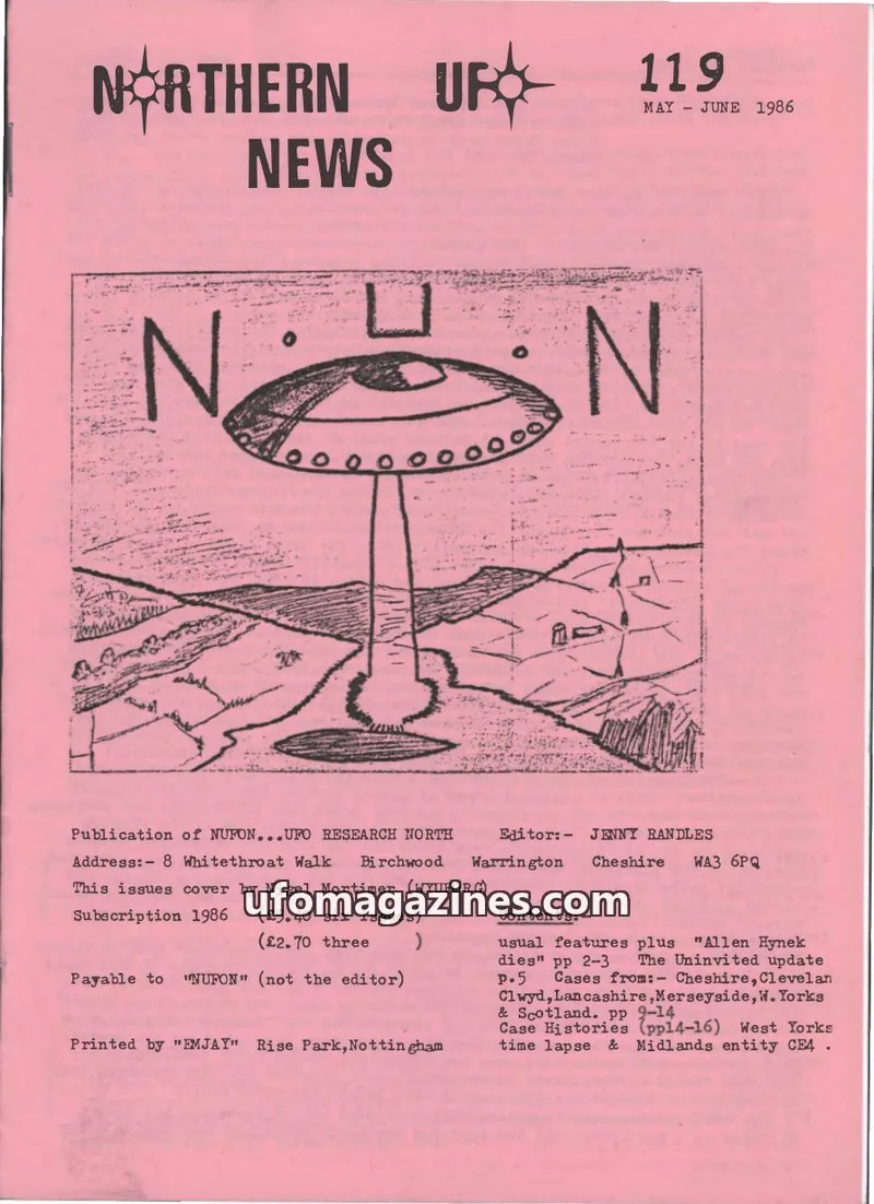 Cover of Northern UFO News (Jenny Randles) issue 119: NORTHERN UFO NEWS