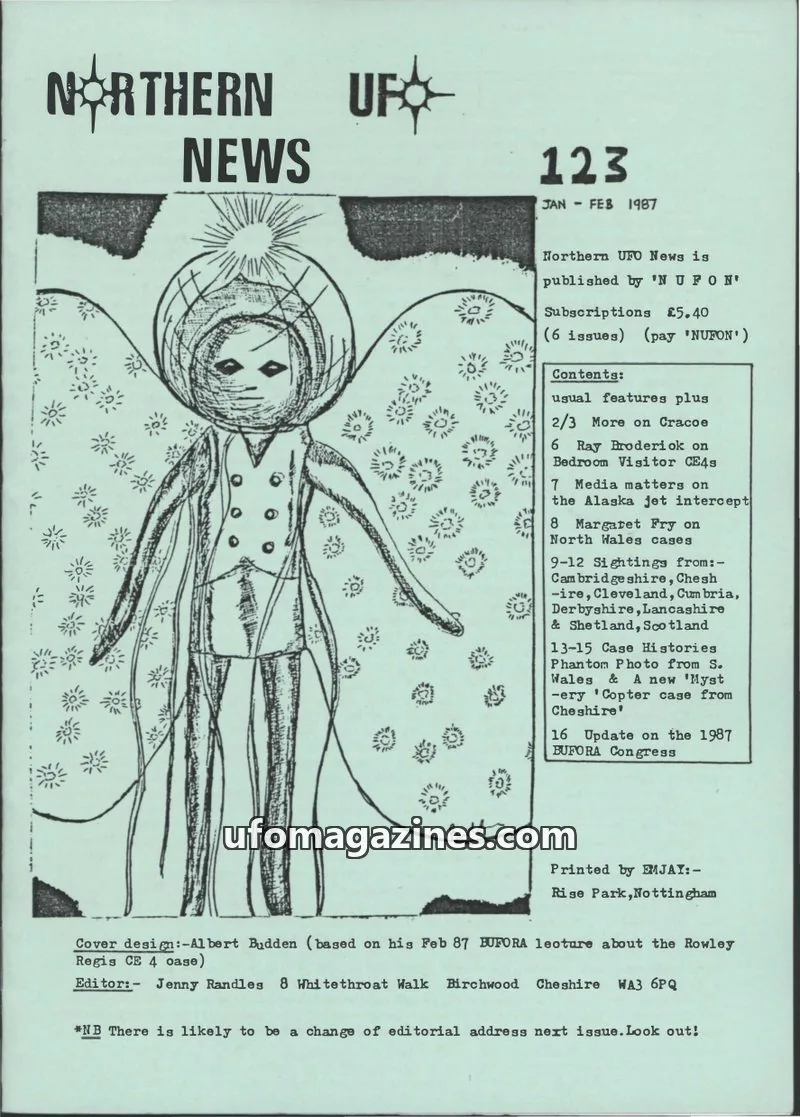 Cover of Northern UFO News (Jenny Randles) issue JAN - FEB 1987: NORTHERN UFO NEWS