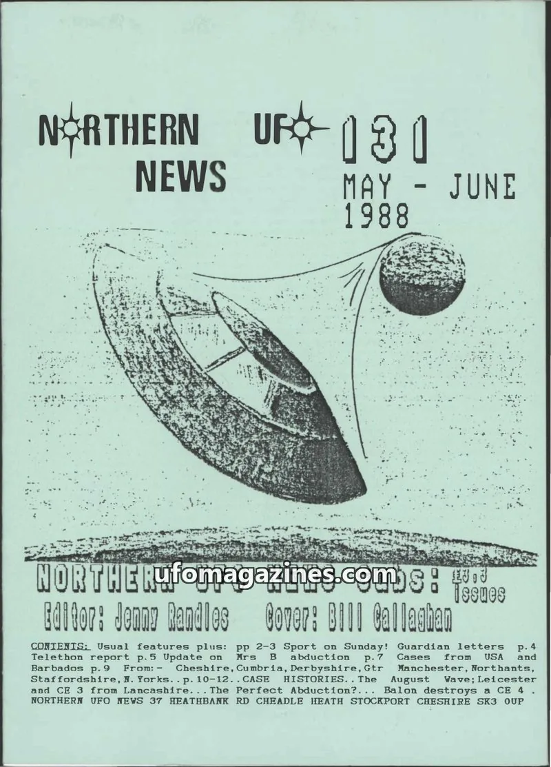 Cover of Northern UFO News (Jenny Randles) issue 37: NORTHERN UFO NEWS