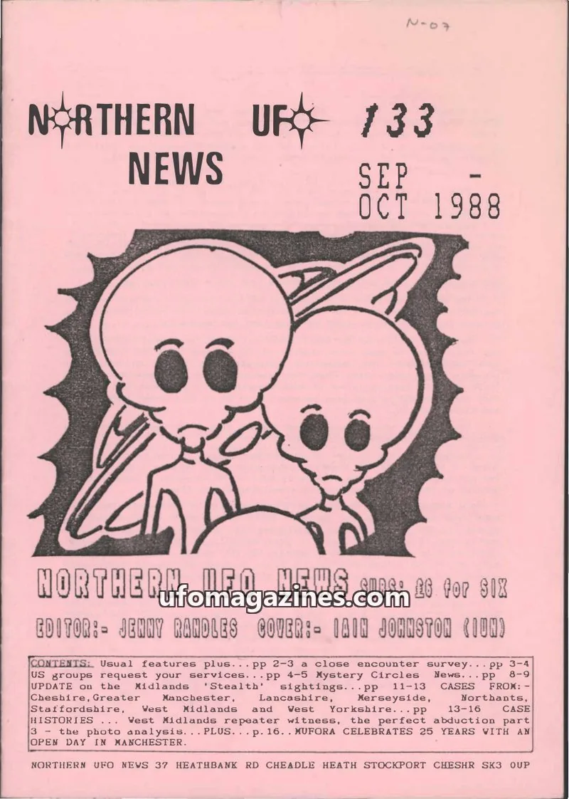 Cover of NUFON issue SEP - OCT 1988: NORTHERN UFO NEWS