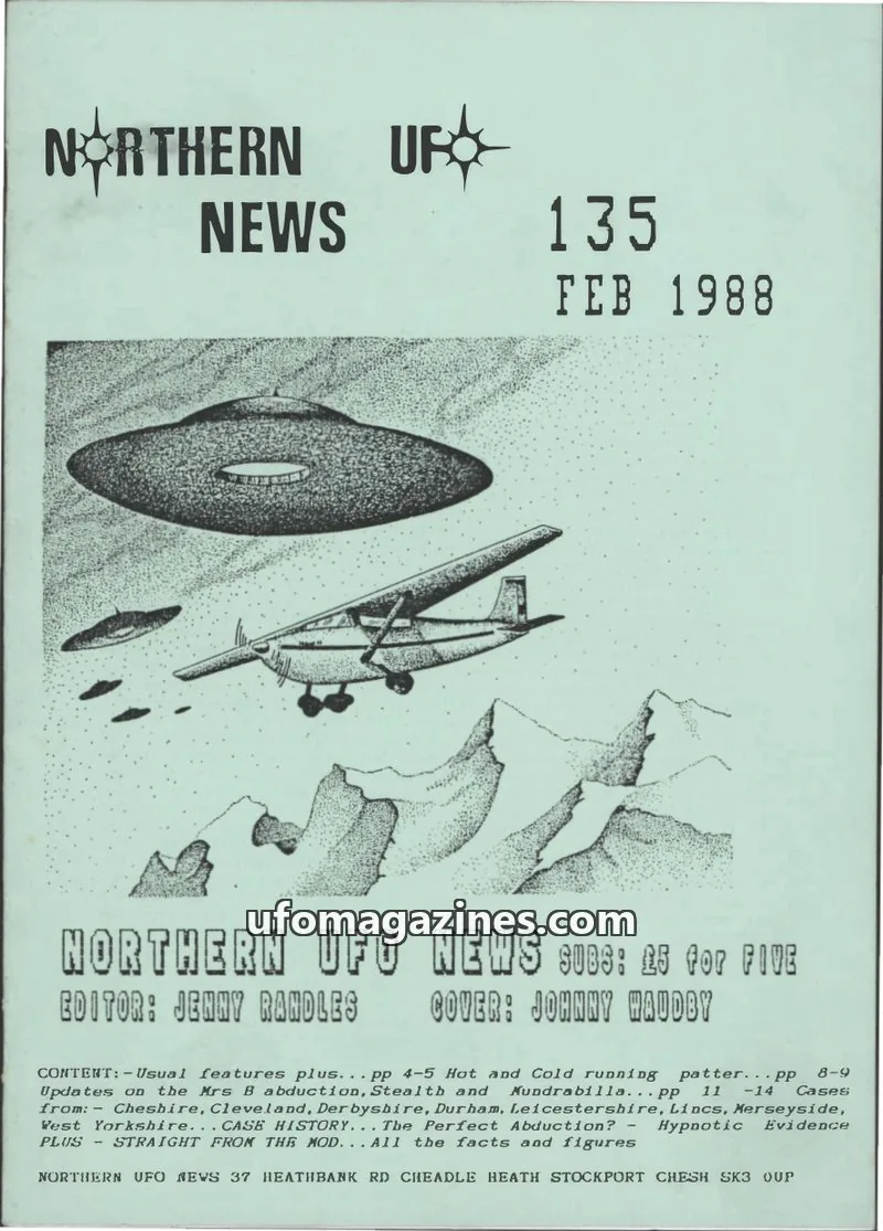Cover of Northern UFO News (Jenny Randles) issue 135: NORTHERN UFO NEWS