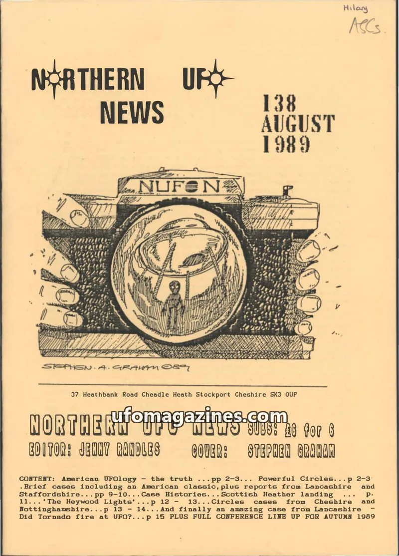 Cover of Northern UFO News (Jenny Randles) issue 138: NORTHERN UFO NEWS