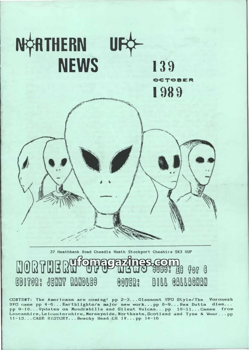 Cover of Northern UFO News (Jenny Randles) issue 139: NORTHERN UFO NEWS