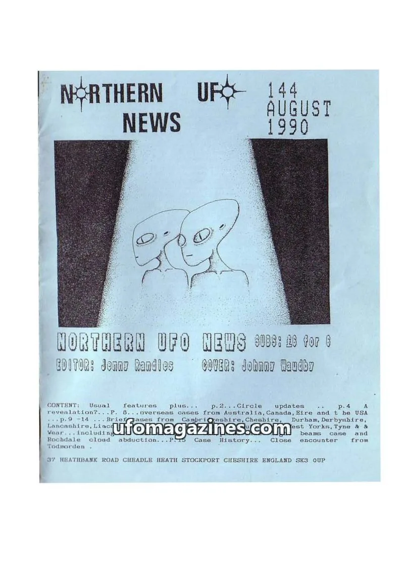 Cover of Northern UFO News (Jenny Randles) issue 144: NORTHERN UFO NEWS