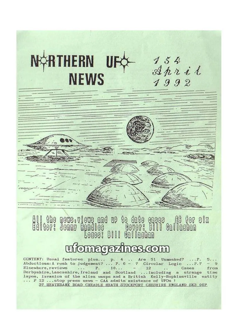 Cover of Northern UFO News (Jenny Randles) issue 154: NORTHERN UFO NEWS