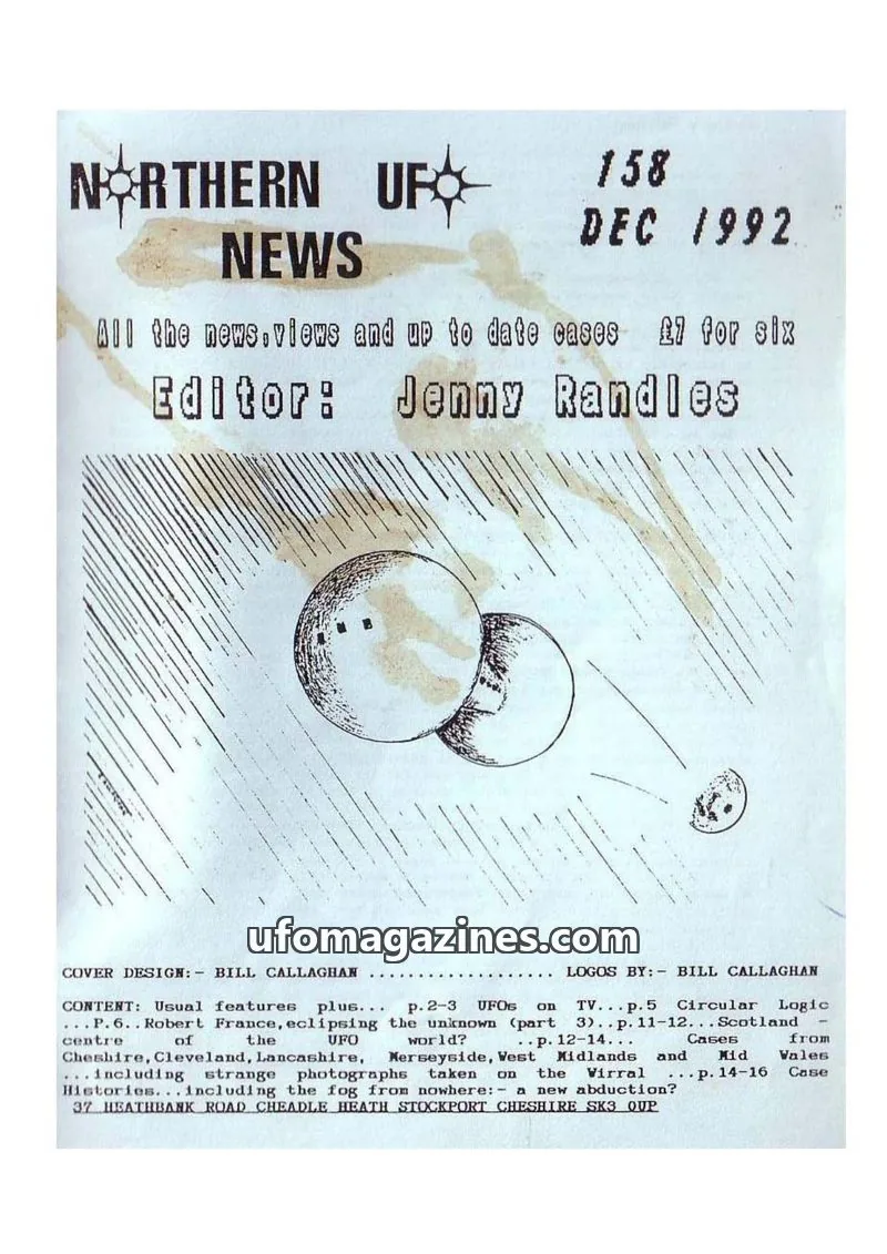Cover of Northern UFO News (Jenny Randles) issue 158: NORTHERN UFO NEWS