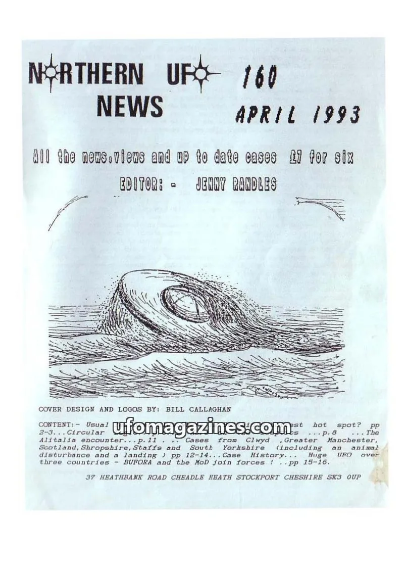 Cover of Northern UFO News (Jenny Randles) issue 160: NORTHERN UFO NEWS