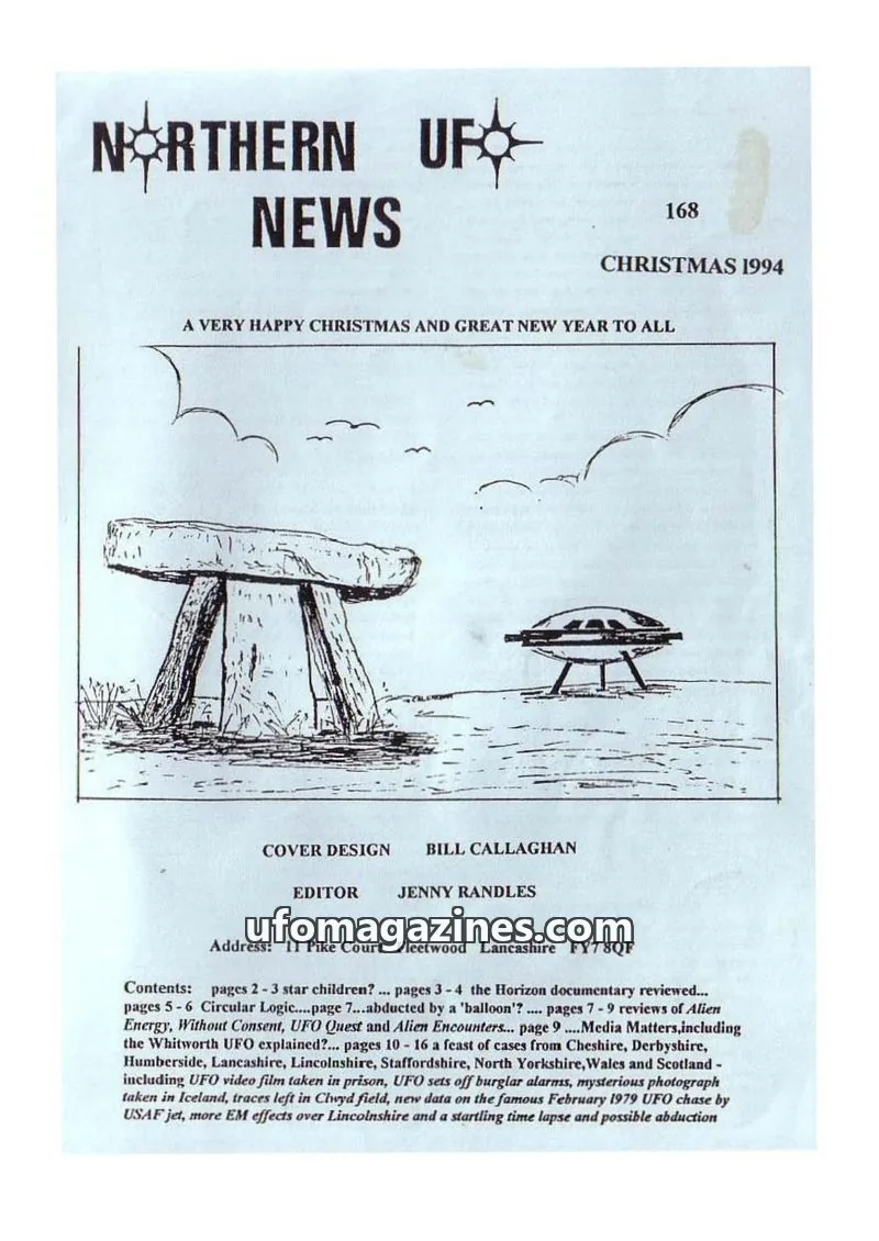 Cover of Northern UFO News (Jenny Randles) issue 168: NORTHERN UFO NEWS
