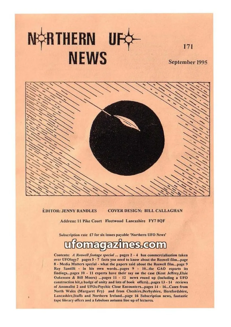 Cover of Northern UFO News (Jenny Randles) issue 171: NORTHERN UFO NEWS