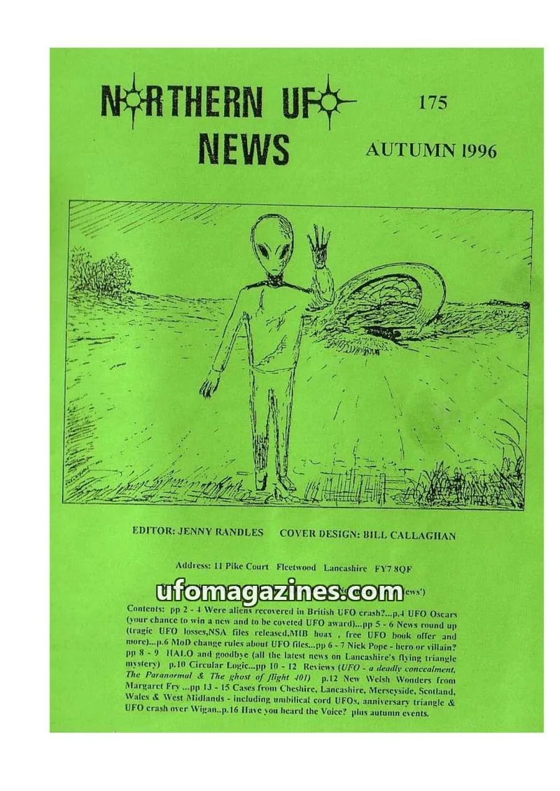Cover of Northern UFO News (Jenny Randles) issue 175: NORTHERN UFO NEWS