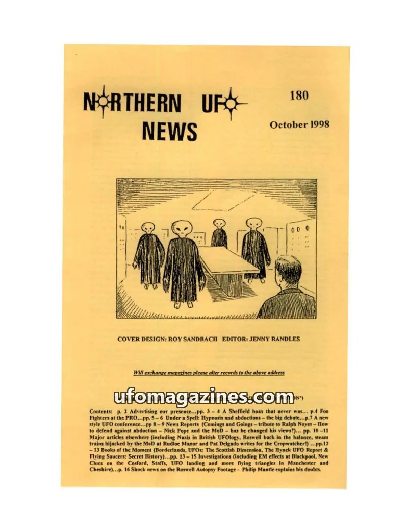 Cover of Northern UFO News (Jenny Randles) issue 180: NORTHERN UFO NEWS