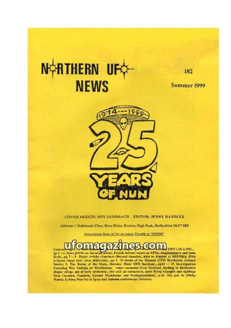 Cover of NUFON issue 182: NORTHERN UFO NEWS