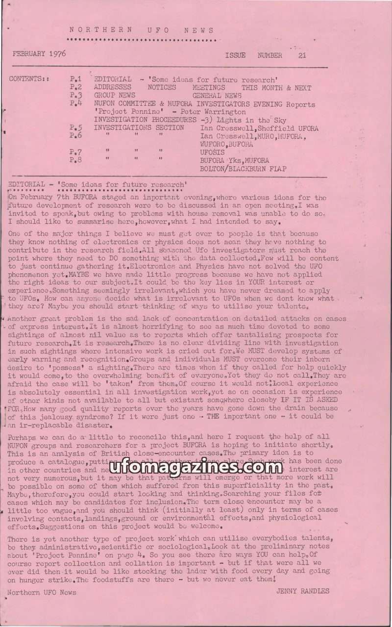Cover of NORTHERN UFO NETWORK (NUFON) issue 21: NORTHERN UFO NEWS