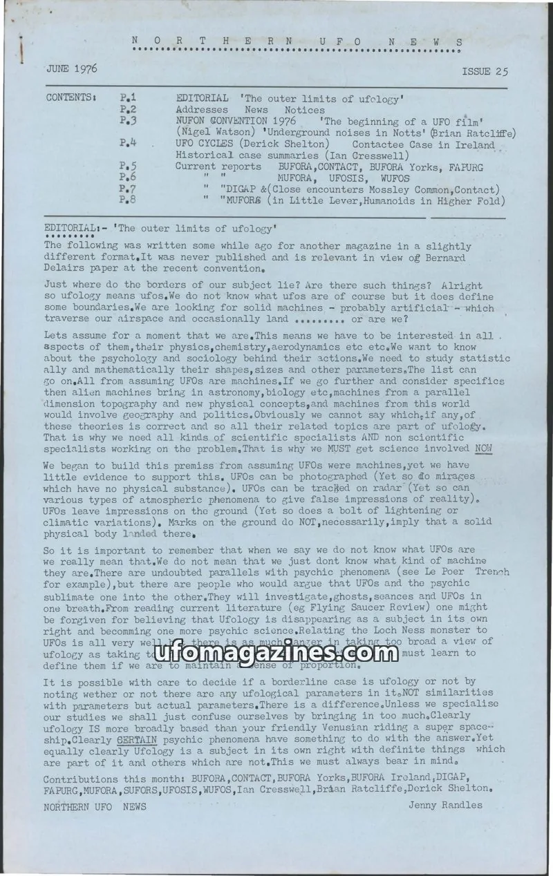 Cover of NUFON issue 25: NORTHERN UFO NEWS