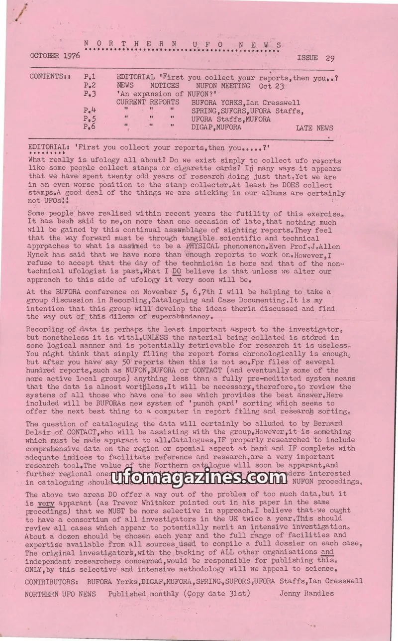 Cover of NUFON issue 29: NORTHERN UFO NEWS