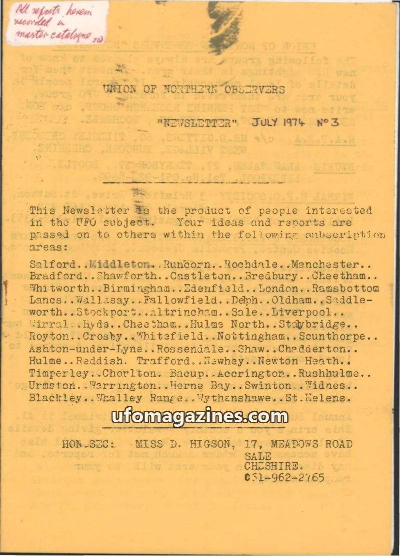 Cover of Northern UFO News (Jenny Randles) issue 38: NEWSLETTER