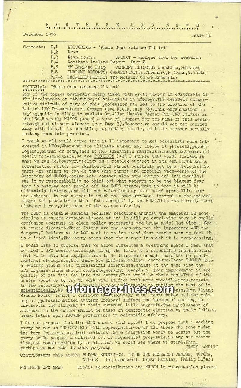 Cover of NUFON issue 31: NORTHERN UFO NEWS