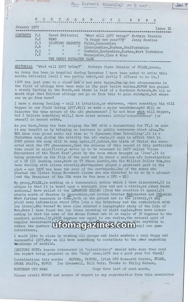 Cover of NUFON issue 32: NORTHERN UFO NEWS