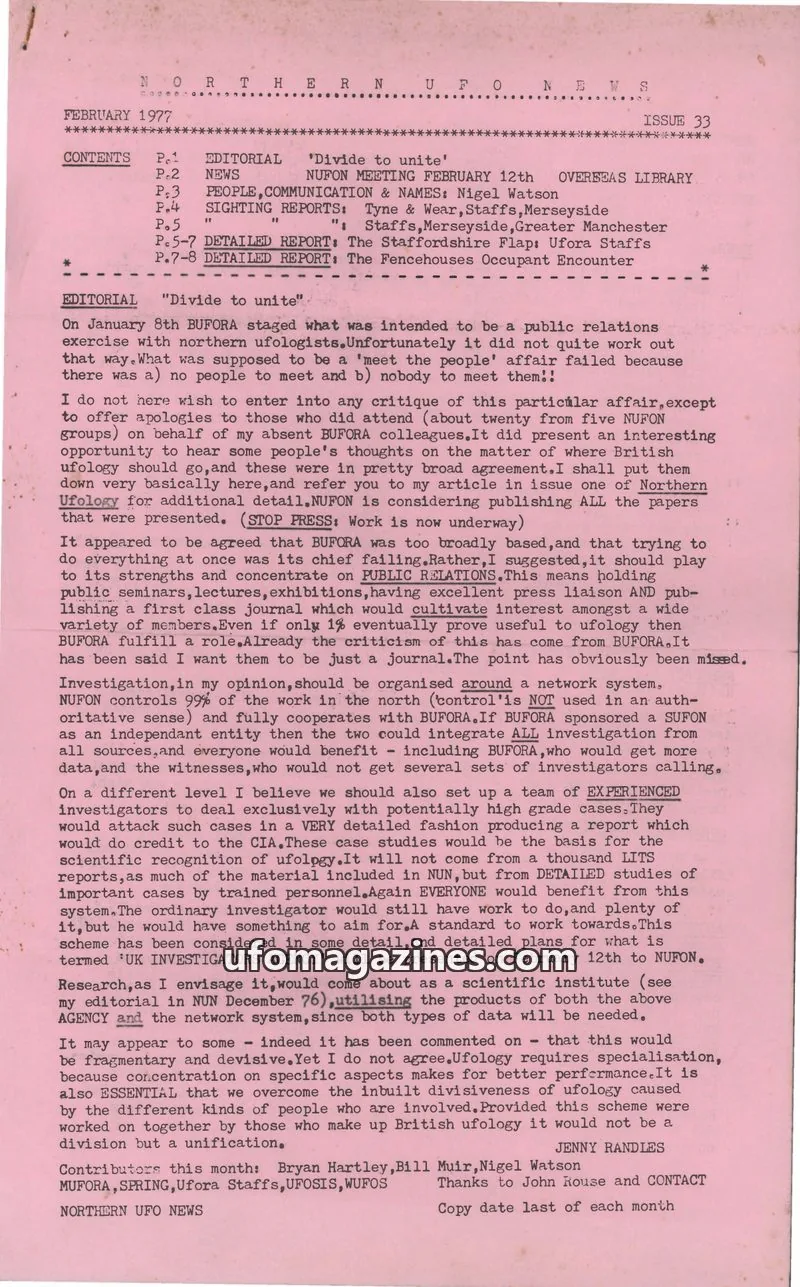 Cover of NUFON issue 33: NORTHERN UFO NEWS