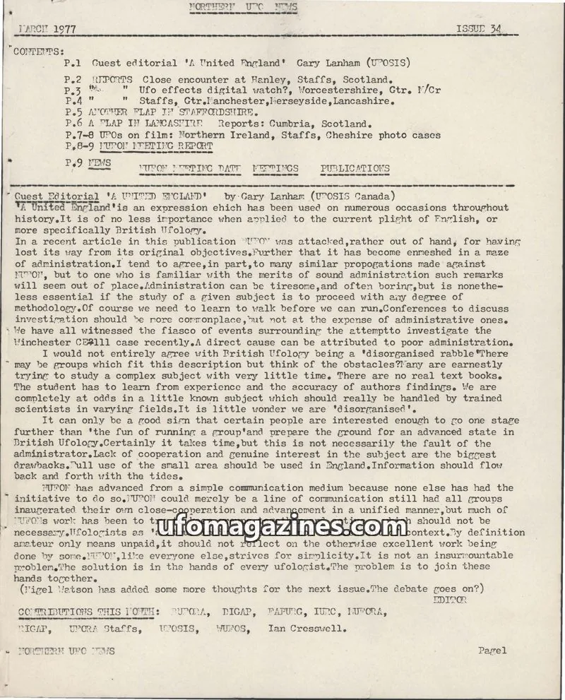 Cover of Northern UFO News (Jenny Randles) issue 34: NORTHERN UFO NEWS