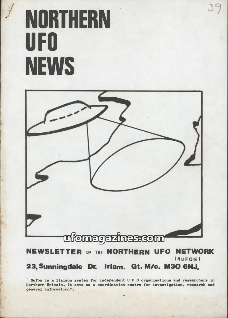 Cover of NORTHERN UFO NETWORK (NUFON) issue 39: NORTHERN UFO NEWS