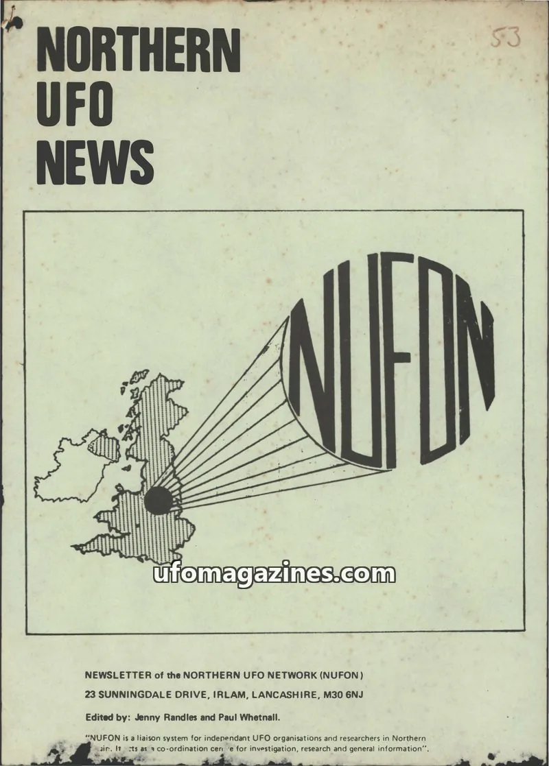 Cover of NORTHERN UFO NETWORK (NUFON) issue 53: NORTHERN UFO NEWS