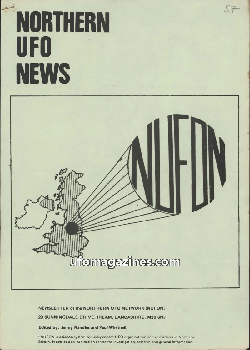 Cover of NORTHERN UFO NETWORK (NUFON) issue 57: NORTHERN UFO NEWS