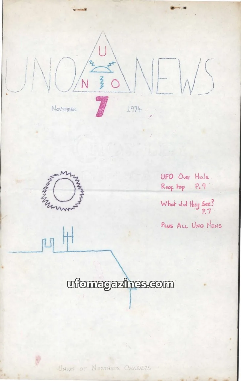 Cover of Northern UFO News (Jenny Randles) issue 7: UNO NEWS