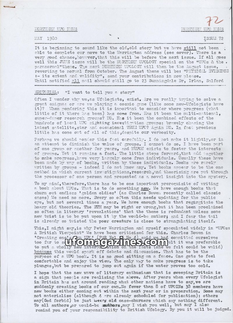 Cover of Northern UFO News - No 72