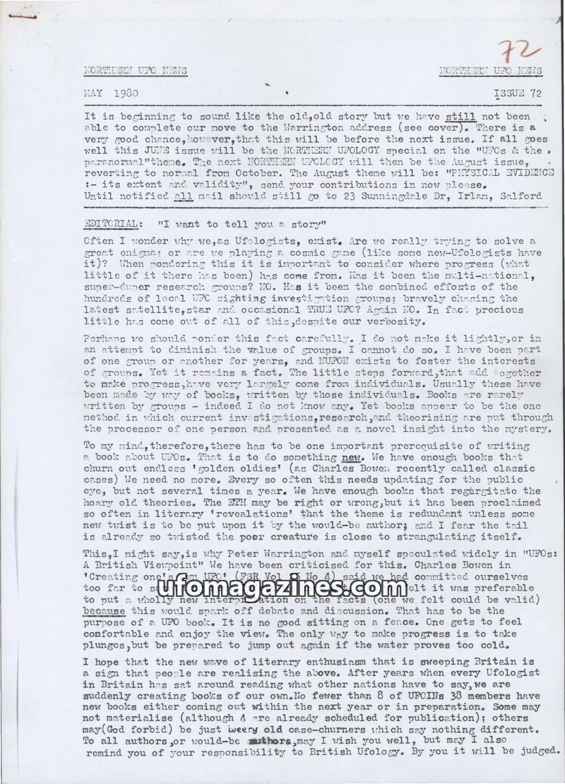 Cover of Northern UFO News (Jenny Randles) issue 72: NORTHERN UFO NEWS
