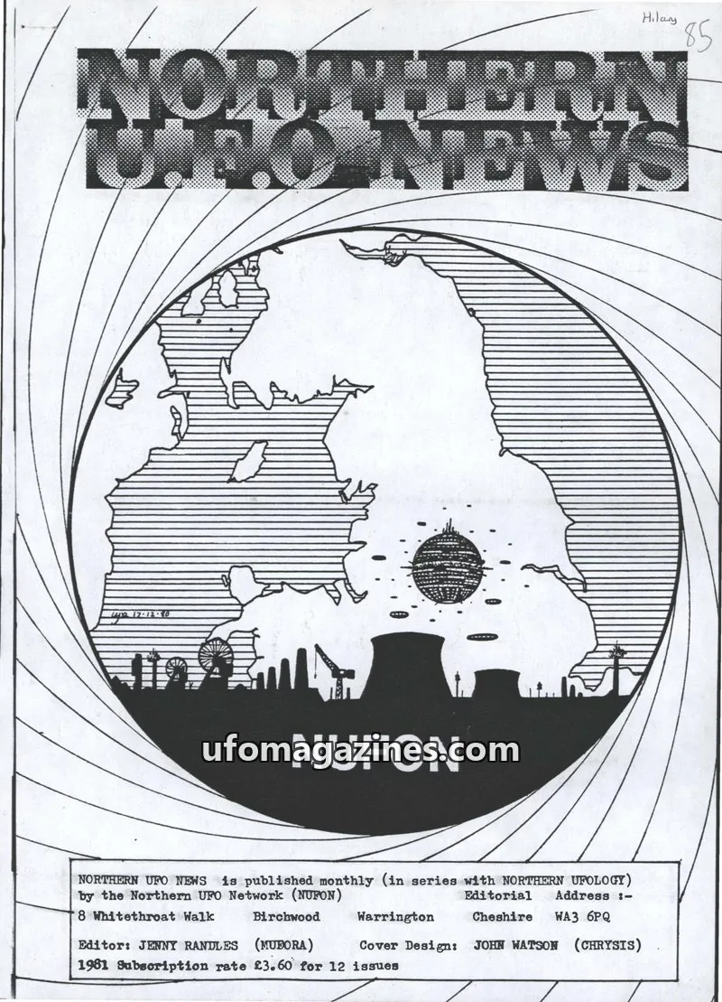 Cover of Northern UFO Network (NUFON) issue 85: NORTHERN UFO NEWS