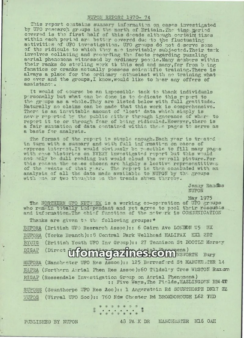 Cover of NUFON issue 1970-74: NUFON REPORT 1970-74