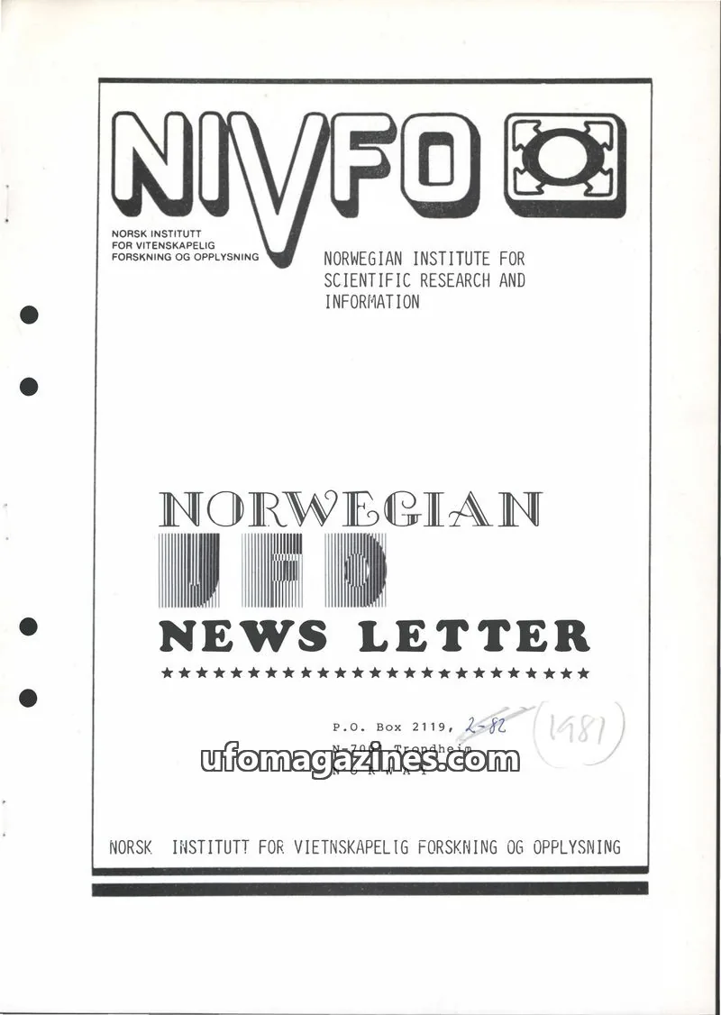Cover of Norwegian UFO Newsletter (NIVFO, English language) issue 1: NORWEGIAN UFO-REPORTS