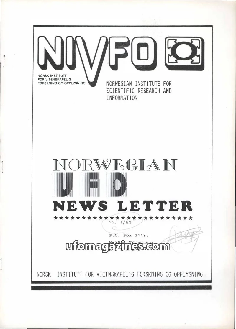Cover of Norwegian UFO Newsletter (NIVFO, English language) issue 1/82: NORWEGIAN UFO NEWS LETTER