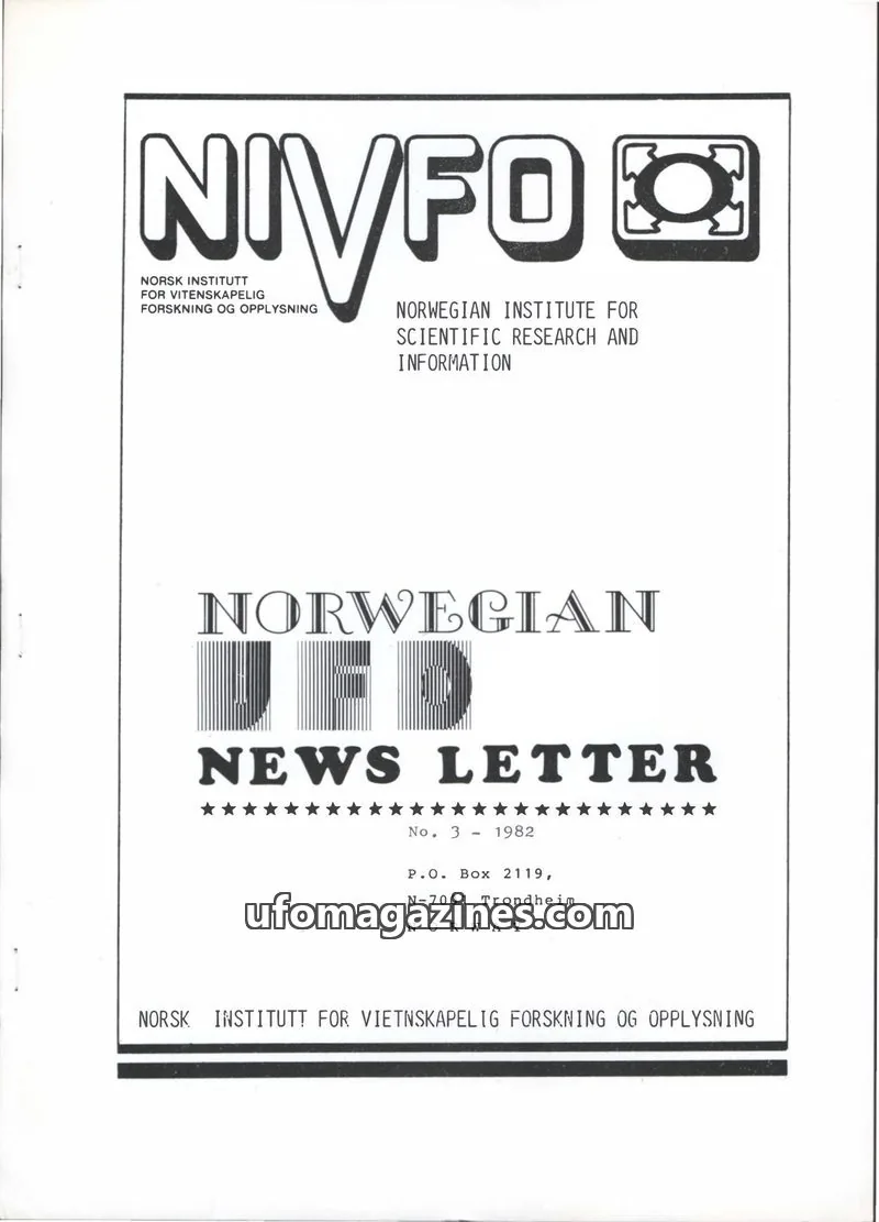 Cover of Norwegian UFO Newsletter (NIVFO, English language) issue 3: NORWEGIAN UFO REPORTS