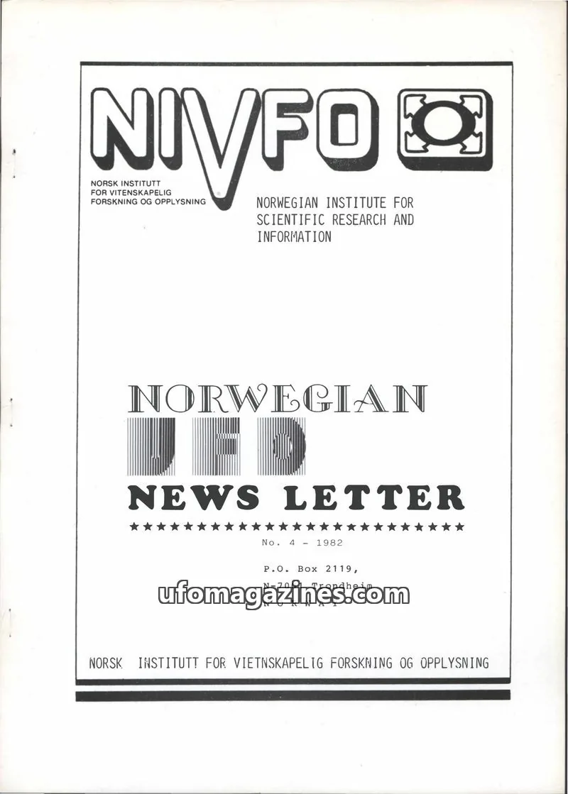 Cover of Norwegian UFO Newsletter (NIVFO, English language) issue 4: NORWEGIAN NEWS LETTER