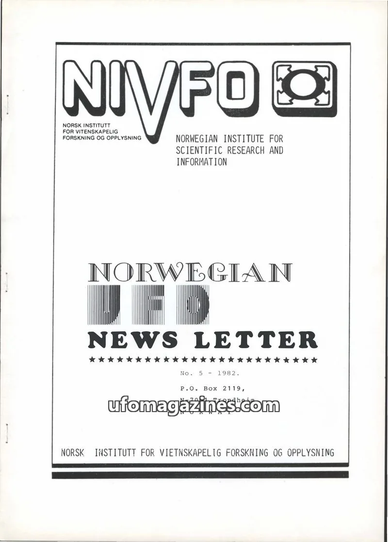 Cover of Norwegian UFO Newsletter (NIVFO, English language) issue 5: NORWEGIAN UFO NEWS LETTER