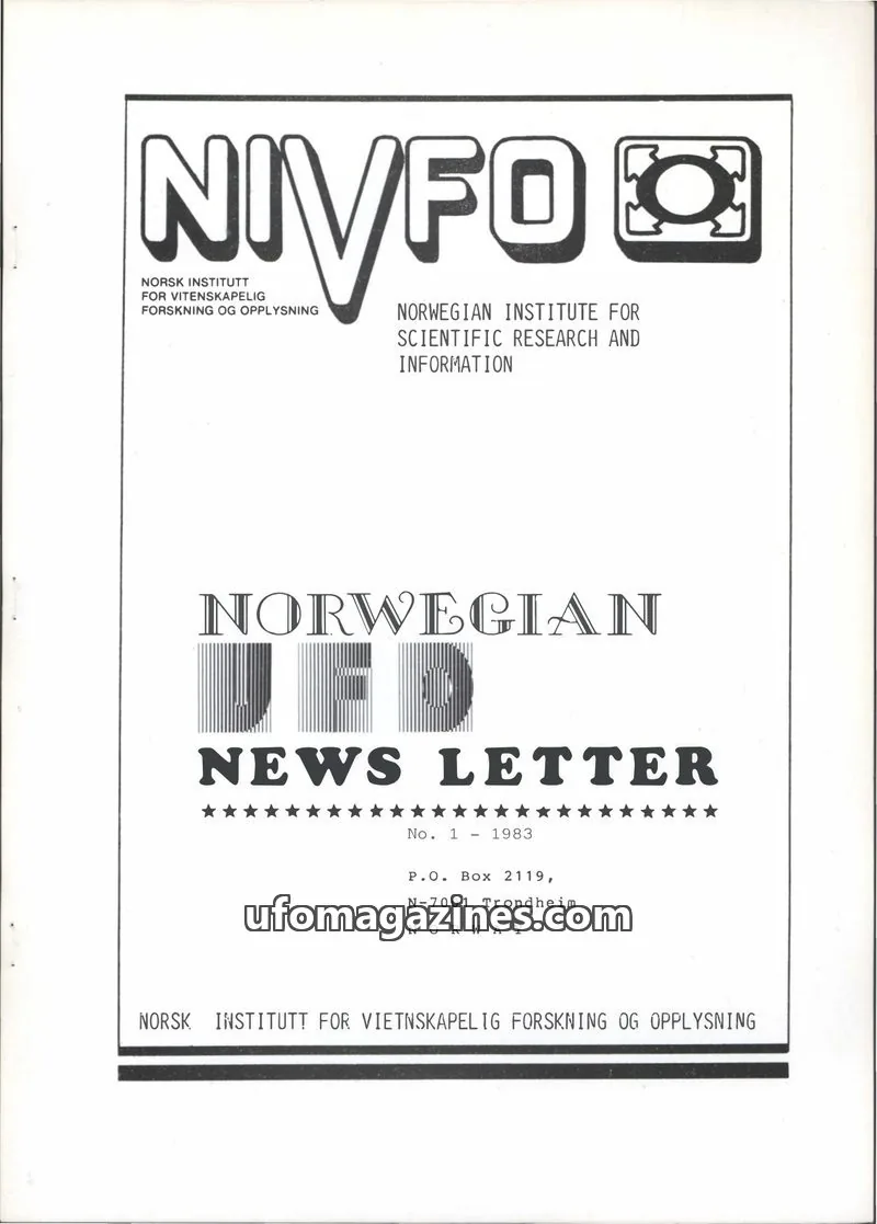 Cover of Norwegian UFO Newsletter (NIVFO, English language) issue 1: NORWEGIAN UFO NEWS LETTER