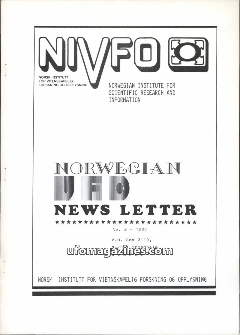 Cover of Norwegian UFO Newsletter (NIVFO, English language) issue 2: NIVFO NEWS LETTER