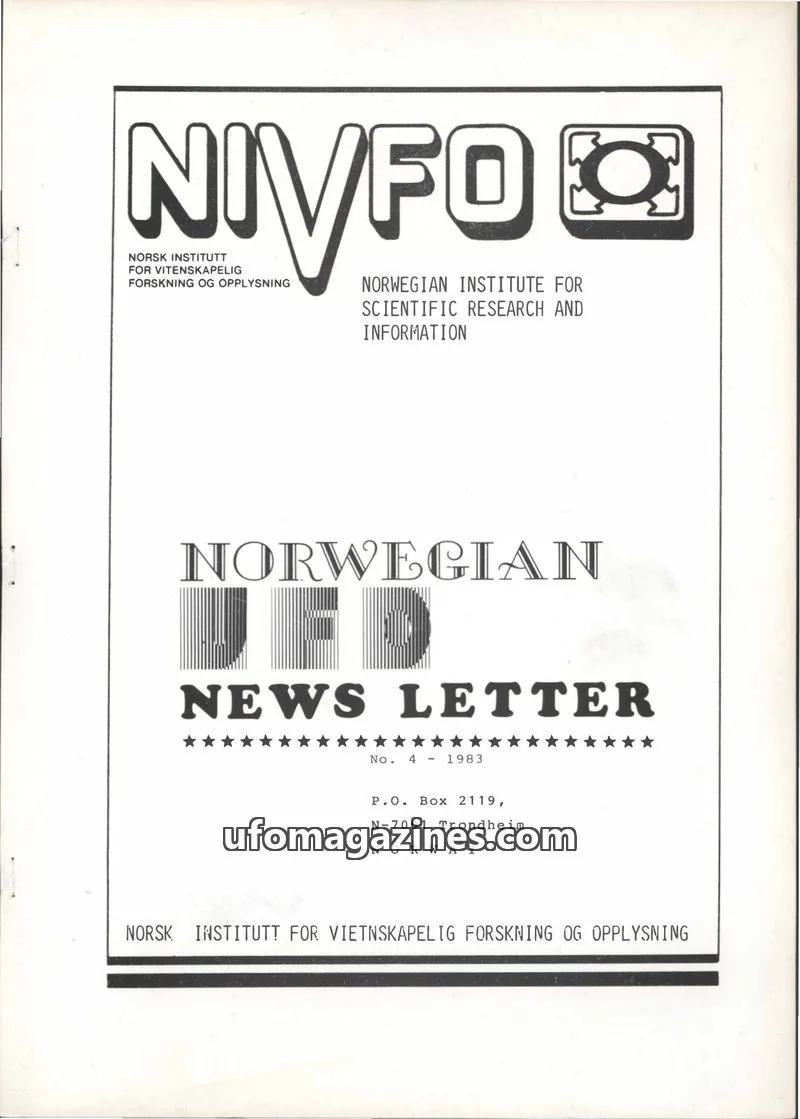 Cover of Norwegian UFO Newsletter (NIVFO, English language) issue 4: NORWEGIAN UFO NEWS LETTER