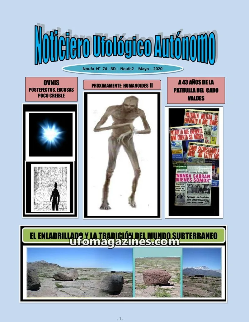 Cover of Noticiero Ufologico Autonomo (Galvez) issue 74: Noticiero Ufológico Autónomo