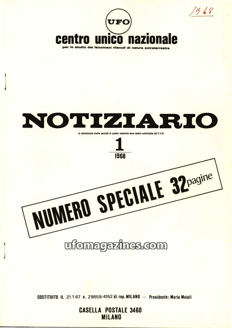 Cover of Notiziario UFO (CUN) issue 1: NOTIZIARIO