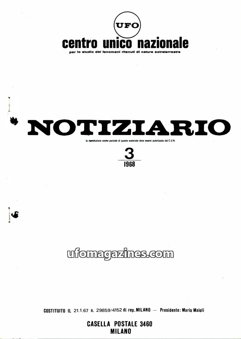 Cover of Notiziario UFO (CUN) issue 3: NOTIZIARIO