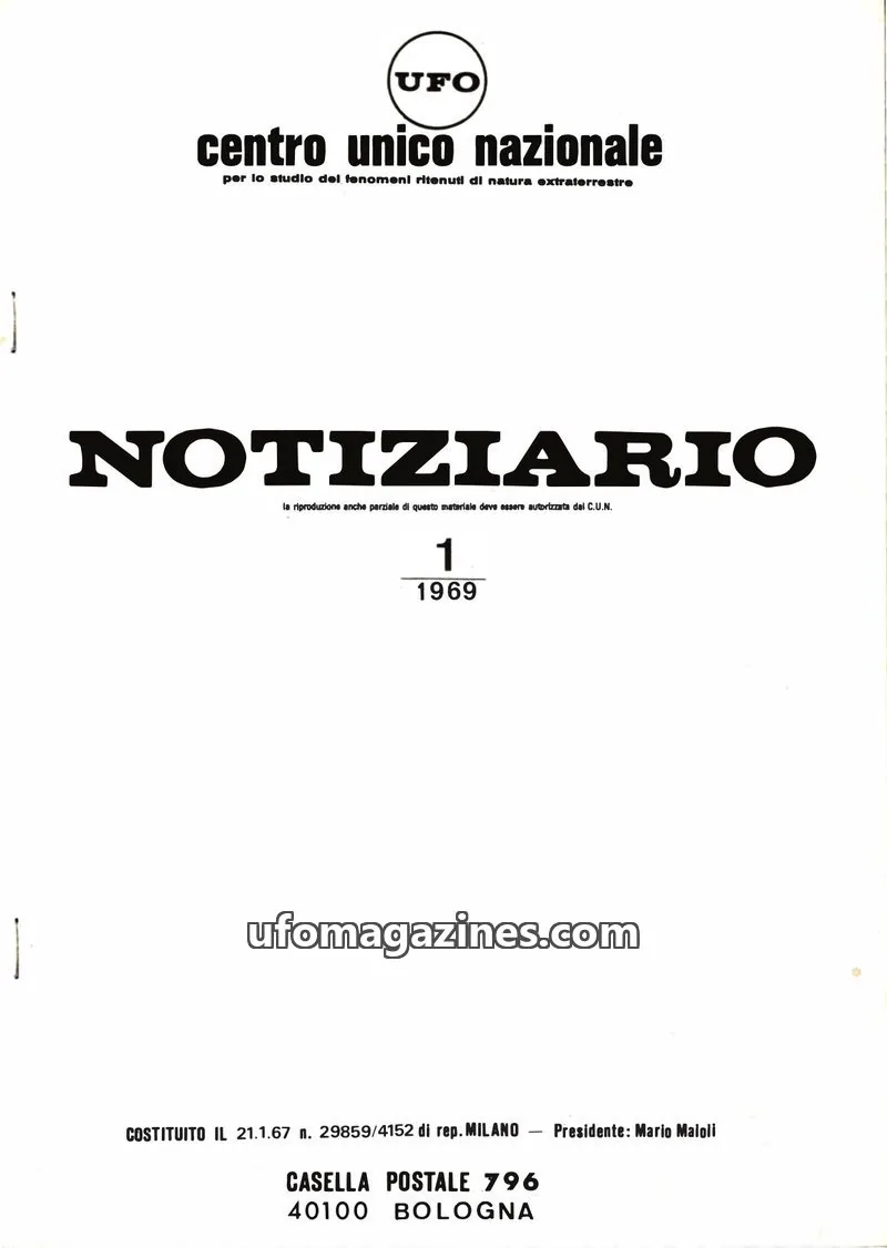 Cover of Notiziario UFO (CUN) issue 1: NOTIZIARIO