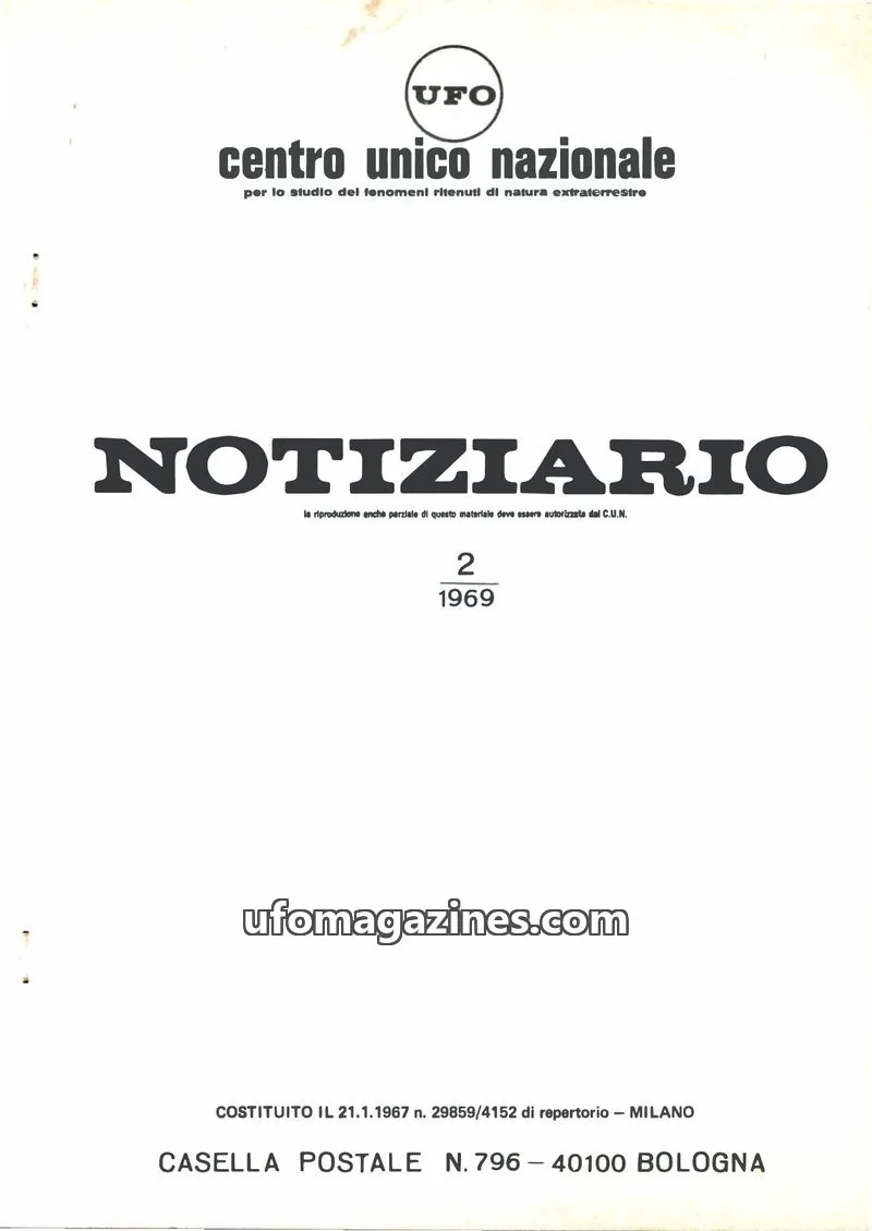 Cover of Notiziario UFO (CUN) issue 2: NOTIZIARIO