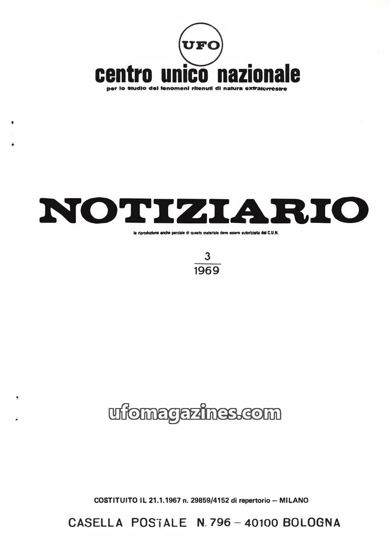 Cover of Notiziario UFO (CUN) issue 3: NOTIZIARIO