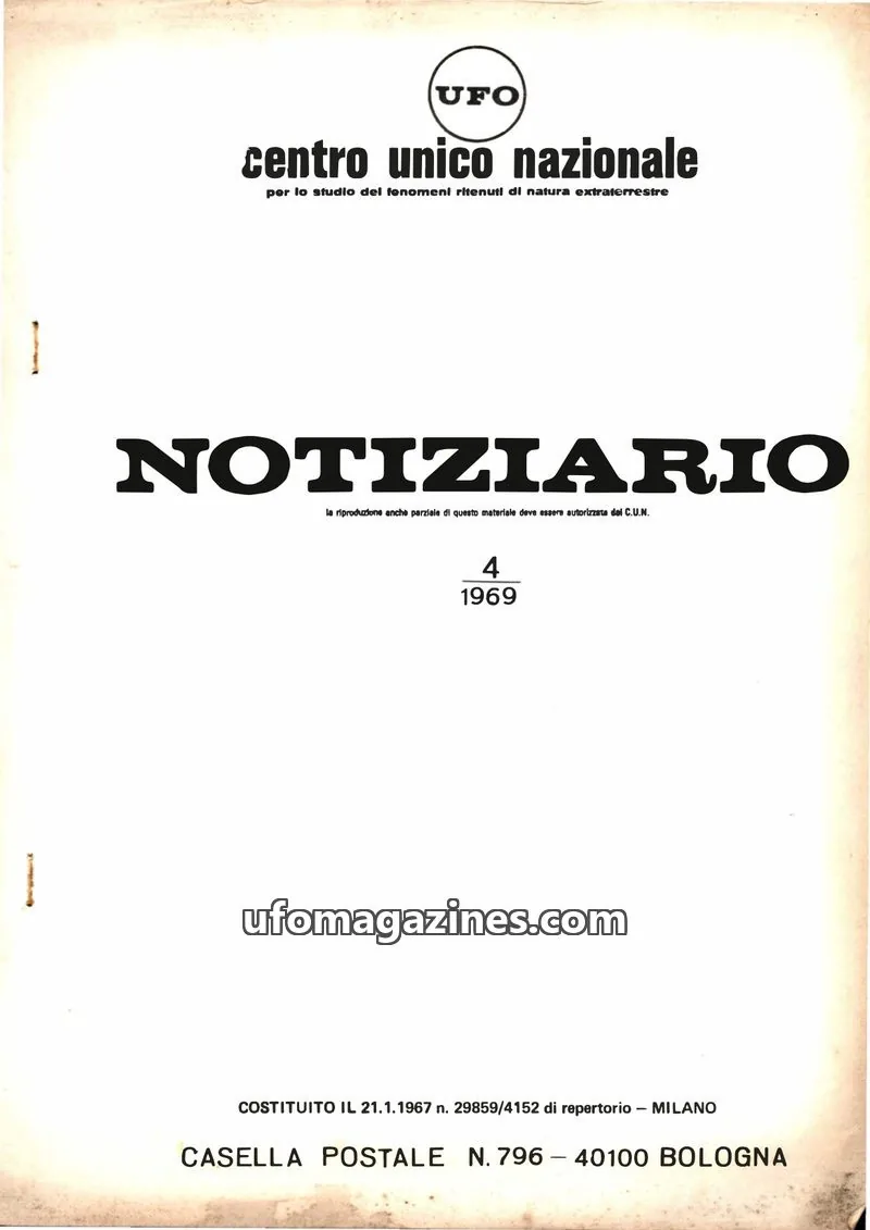 Cover of Notiziario UFO (CUN) issue 4: NOTIZIARIO