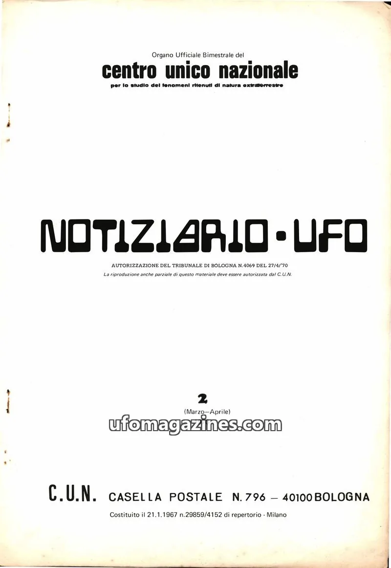 Cover of Notiziario UFO (CUN) issue 2: NOTIZIARIO UFO