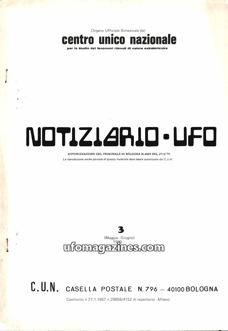 Cover of Notiziario UFO (CUN) issue 3: NOTIZIARIO UFO